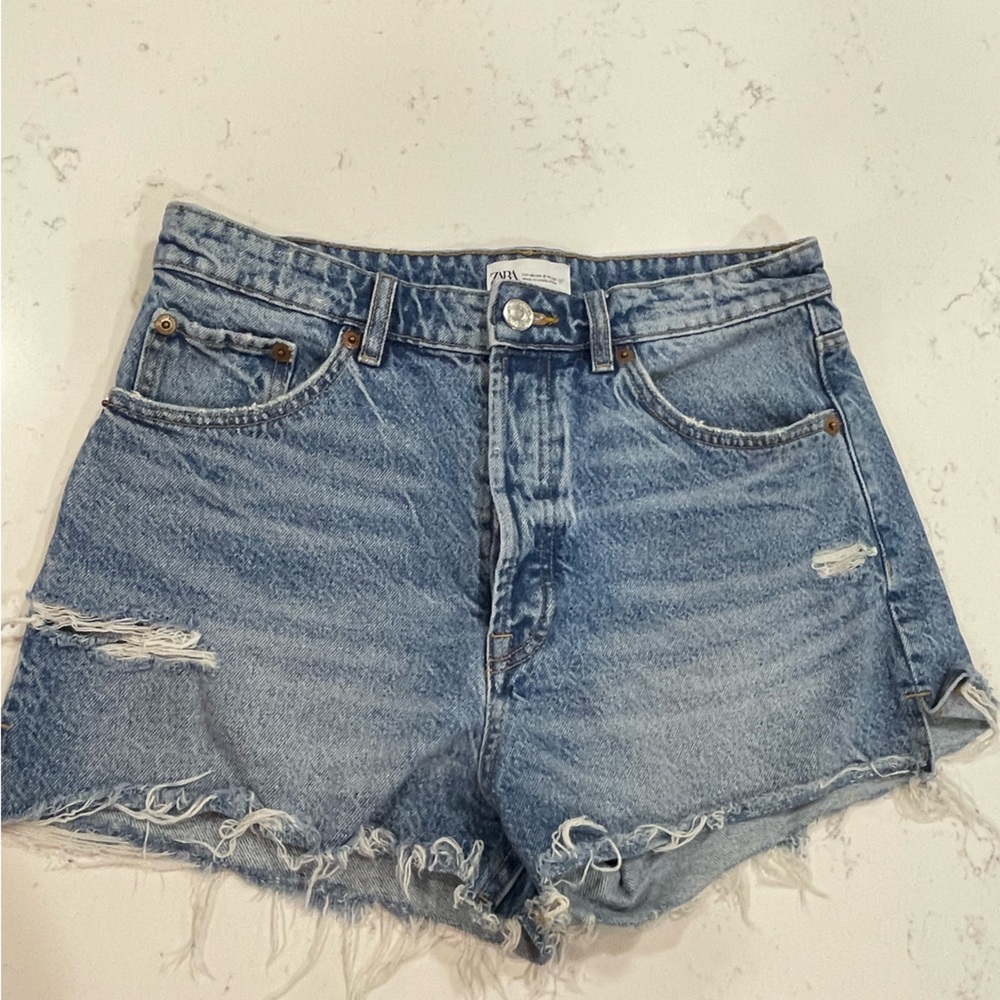 Zara high waisted denim cut off shorts